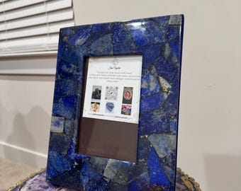 Marco de fotos artesanal de lapislázuli / Cristal auténtico, parte trasera, 6 x 4 pulgadas / Porta recuerdos / Regalo de graduación