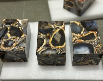 Black Agate Jewelry Box: Natural Stone Tarot Card Holder, Pet Urn