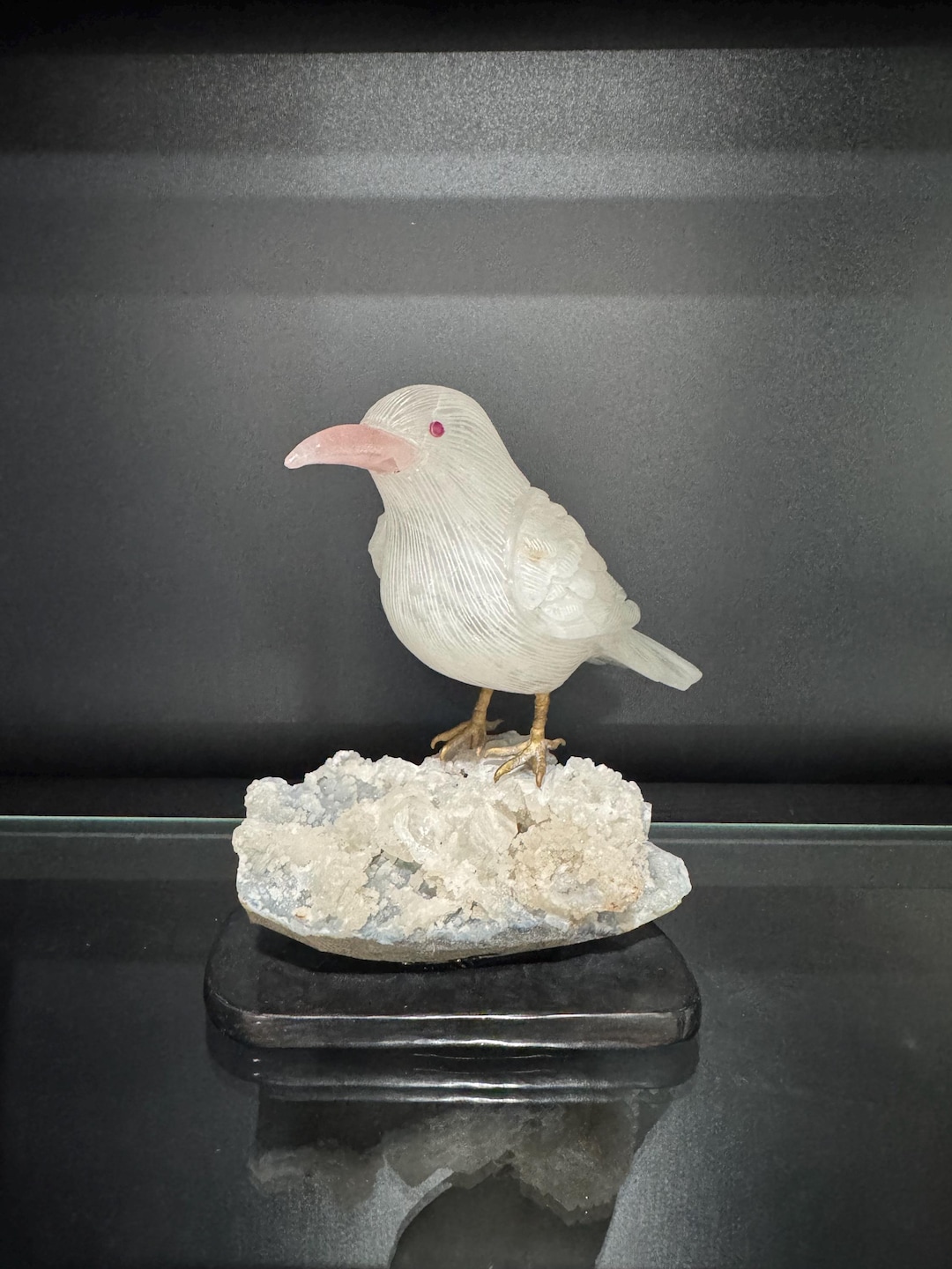 Handmade White Quartz Crystal Bird Statue - Unique Stone Decor (6