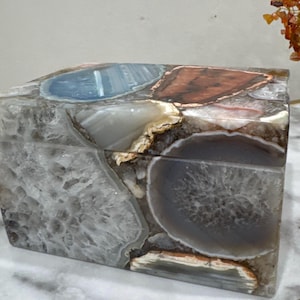 Joyero / Caja de piedras / Porta cartas del Tarot / Ágata mixta de colores / Curación / Día de la Madre / URNA / Baratija / Regalo para ella