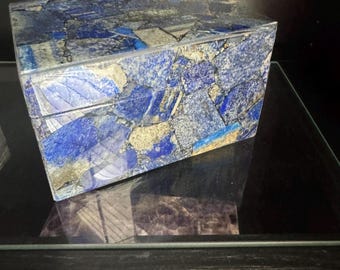 Large Lapis Lazuli Stone Box: Pet Memorial Keepsake (8x6x6)