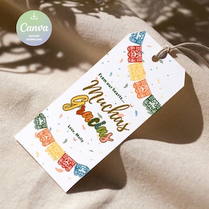 Fiesta Party Favor Tags, Mexican Fiesta Theme Tags, Editable Fiesta Birthday Gift Tag, Muchas Gracias Editable Fiesta Party Theme Favor Tags