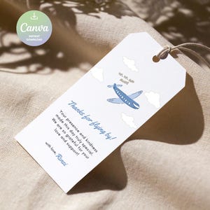 Airplane Party Favor Tags, Airplane Birthday Thank You Tags, Pilot Gift Tags, Up, up, and Away Editable Vintage Travel Gift Tag