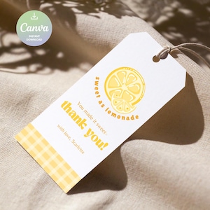 Étiquettes de remerciement limonade, étiquettes de cotillons à thème citron doux, modèle d&#39;étiquette de cadeau de remerciement modifiable citron d&#39;été, étiquette de thème douce comme limonade
