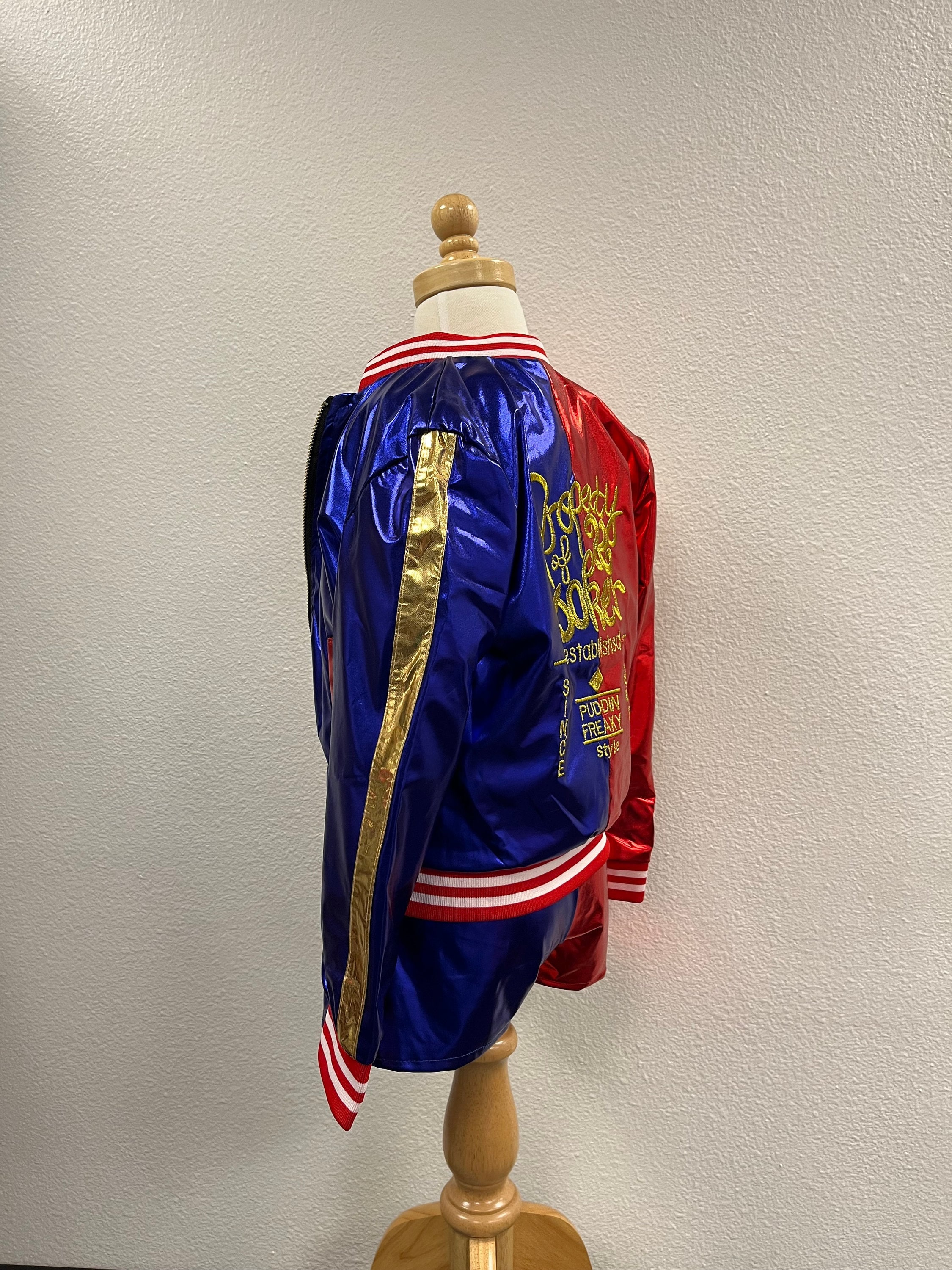 Metallic Red Jacket Property Of Joker Harley Quin Jacket