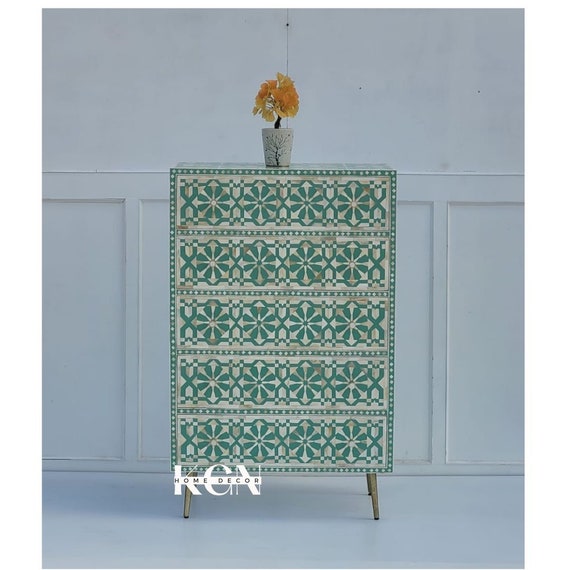 Bone Inlay Tallboy Bone Inlay Cabinet Bone Inlay 5 Drawer