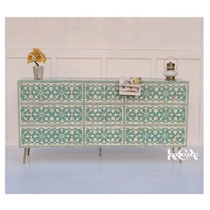 Bone Inlay Moroccan Design 9 Drawers Chest of Drawers Green, Bone Inlay Moroccan Design 9 Drawers Dresser Table, Storage Unit