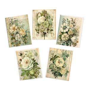 Wenskaarten, bloemdessin, kaarten voor alle gelegenheden, briefpapierset, kaarten ivoor en saliegroen, botanische kaarten
