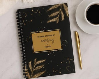 Botanical Gold Foil Spiral Notebook | Motivational Journal