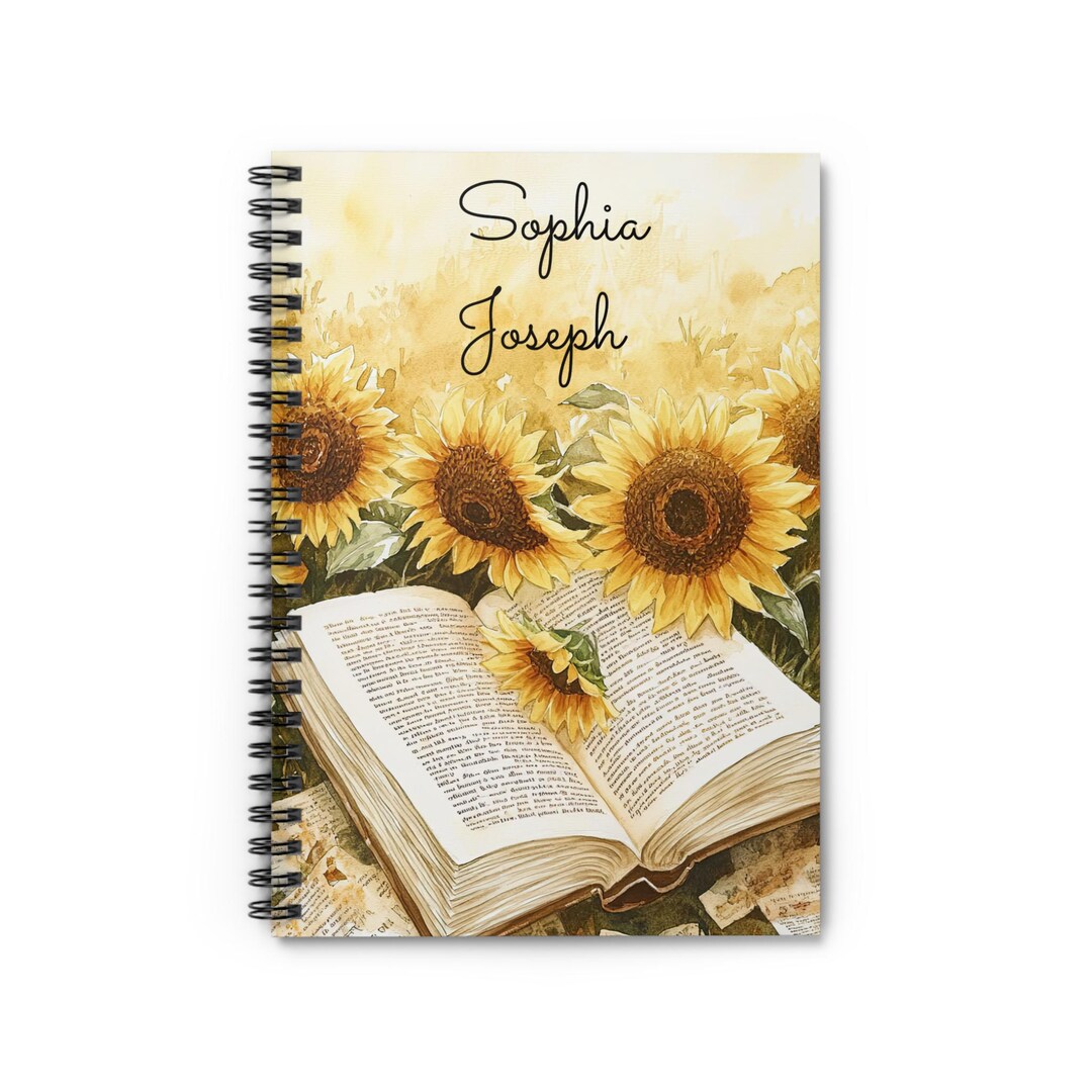 Sunflower Spiral Notebook With Personalisation Option, Custom Ruled ...