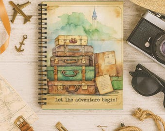 Adventure Travel Journal – Suitcase Art, Ruled Line Notebook