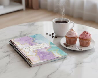 Gratitude Journal Spiral Notebook | Marble Watercolor Cover, Ruled Lines