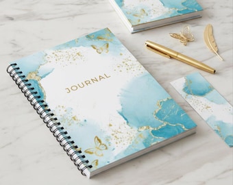 Teal Gold Marble Butterfly Journal spiral notebook