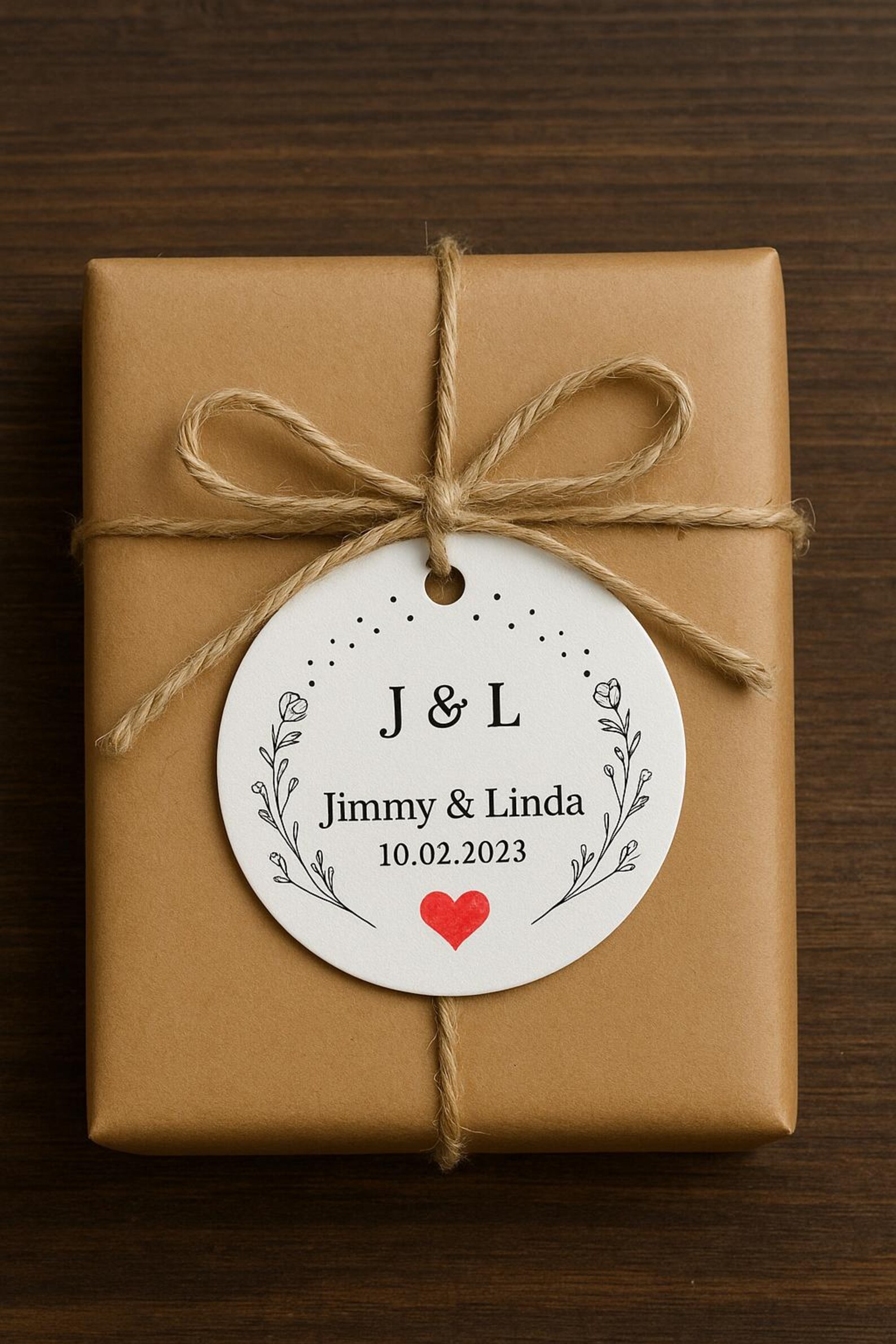 Personalized Wedding Favor Tags: Round White Cardstock With Kraft ...