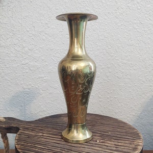 Vintage Etched Brass Vase