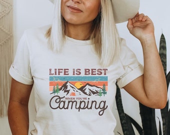 Tshirt Camping - camping shirt woman - Outdoor Shirt Frau - Geschenk Reise Wandern - Hiking Gift - camper shirt - berge shirt