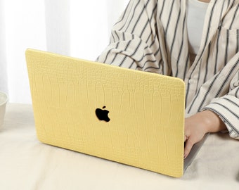 Lemon Crocodile Print MacBook Case for New MacBook M2 Air 13 A2681 M2 Pro 13 A2338 Pro 14 Pro A2442 Pro 16 inch 2022 Unique Laptop Case