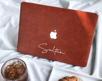 Coque MacBook personnalisée en cuir rouge bordeaux pour nouveau MacBook M2 Air 13 A2681 Pro 13 A2338 Pro 14 Pro A2442 Pro 16 pouces 2022 - Housse pour ordinateur portable unique