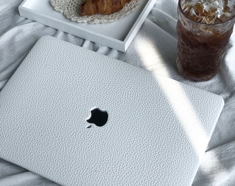 Étui MacBook en cuir grainé blanc pour nouveau MacBook M2 Air 13 A2681 M2 Pro 13 A2338 Pro 14 Pro A2442 Pro 16 pouces 2022 - Étui unique pour ordinateur portable