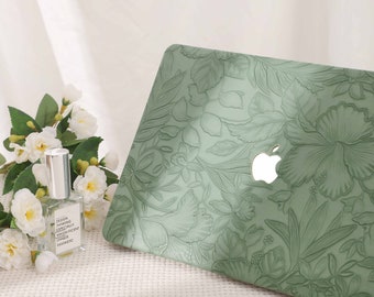 Étui MacBook en cuir imprimé en cuir vert pour nouveau MacBook M2 Air 13 A2681 Pro 13 A2338 Pro 14 Pro A2442 Pro 16 pouces 2022 Unique Housse pour ordinateur portable