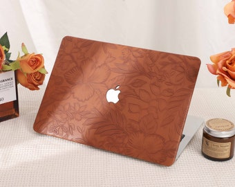 Étui MacBook en cuir marron imprimé en cuir pour nouveau MacBook M2 Air 13 A2681 Pro 13 A2338 Pro 14 Pro A2442 Pro 16 pouces 2022 - Étui unique pour ordinateur portable