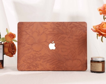 Étui MacBook en cuir marron imprimé en cuir pour nouveau MacBook M2 Air 13 A2681 Pro 13 A2338 Pro 14 Pro A2442 Pro 16 pouces 2022 - Étui unique pour ordinateur portable