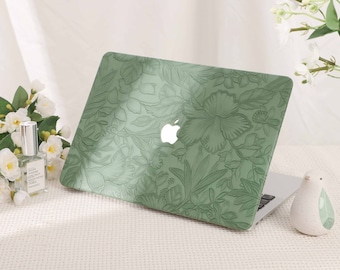 Green Leather Print Leather MacBook Case for New MacBook M2 Air 13 A2681 Pro 13 A2338 Pro 14 Pro A2442 Pro 16 inch 2022 Unique Laptop Case