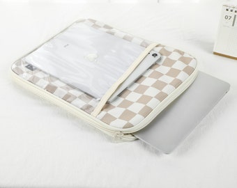 Beige Checkerboard Laptop Sleeve 13" Sleeve Bag, Laptop Bag for Macbook Air 13.3 Zipper Pouch, 9.7" 11" 12"Laptop iPad Case MacBook Pro Case