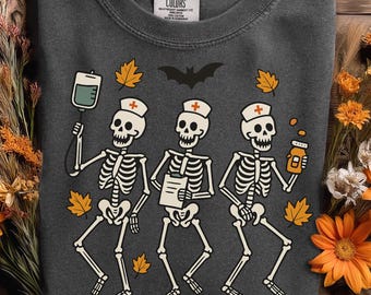 Halloweenowa pielęgniarka szkieletowa Clipart: Retro Horror PNG (pobieranie cyfrowe)