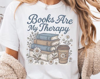 Books Are My Therapy PNG | Retro Floral Book Lover Design for Sublimation, Shirts, & Mugs