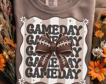 Football Bow Gameday PNG: Retro Coquette Shirt Design (Digital Download