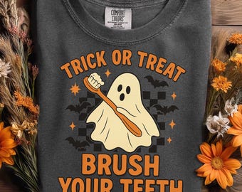 Zabawny Halloweenowy dentystyczny PNG: Cukierek albo psikus duch (pobieranie cyfrowe)
