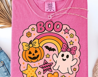 Pink Halloween Ghost PNG: Girly Boo Rainbow Design (Digital Download
