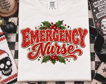 Emergency Nurse Christmas PNG, Retro Holly Holiday Nursing Design