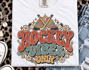 Hockey Vibes Only PNG, Retro Groovy Hockey Sticks Design