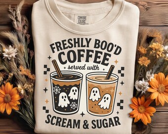Freshly Boo’d Coffee PNG | Funny Halloween Coffee Digital Download for Sublimation, Shirts, & Crafts