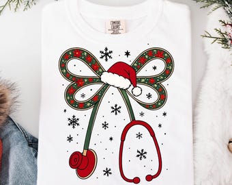 Christmas Nurse Stethoscope PNG: Santa Hat Holiday Bow (Digital Download)