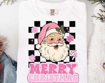 Papá Noel rosa retro PNG / Clipart navideño vintage de Feliz Navidad para sublimación, camisetas y manualidades