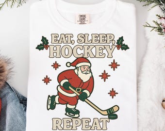 Retro Santa Hockey PNG: Eat Sleep Repeat Christmas Design (Digital Download)