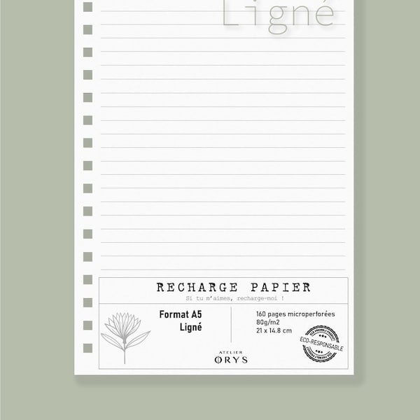 Recharge papier pour carnet spirale A5, blanc, ligne, dessin ou aquarelle