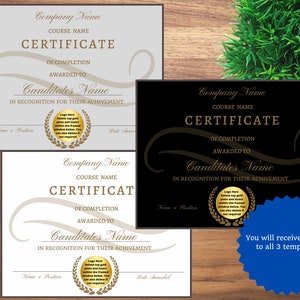 Editable Set of 3 Awards Certificate, Completion Certificate, Diploma Certificate, Education Sport Certificate, Course Graduation