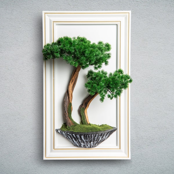 Bonsaï minimaliste, table de fleurs 3D faite main, table d'arbre encadrée, tableau de bonsaï - décoration murale d'arbre, panneau mural, décoration de maison,