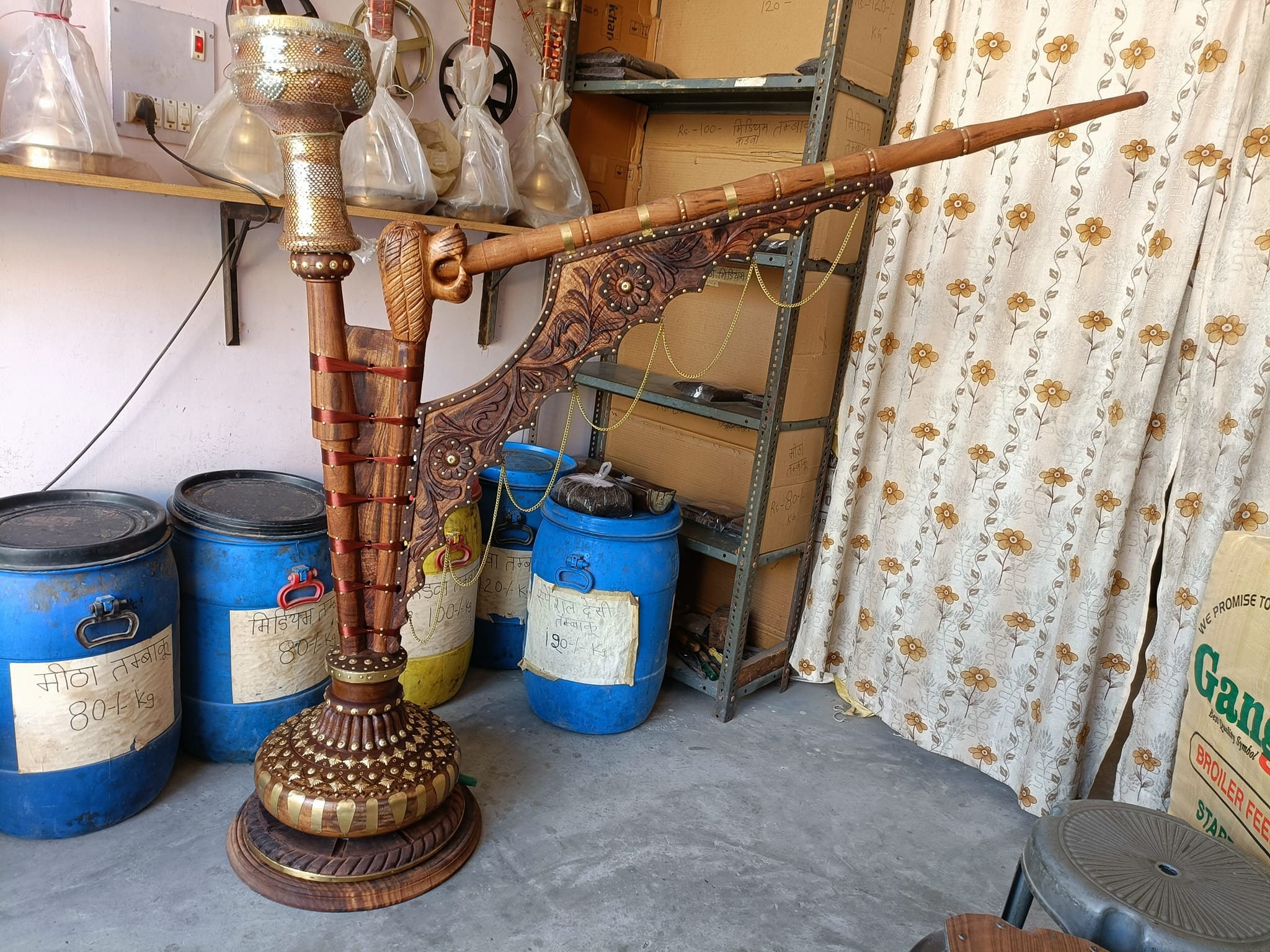 Huge Massive Middle Eastern Arabian Brass Hookah Pipe 6 feet Tall