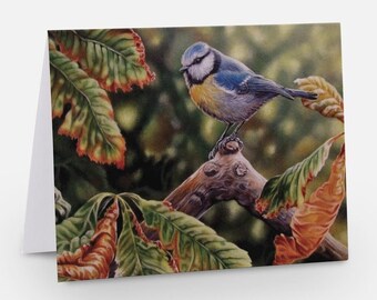 Carte de voeux Autumn Gold (mésange bleue) - Vierge pour votre propre message