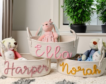 Personalized Baby Shower Gift Basket,Custom Monogram Basket,Rope Cotton Basket,Baby Gift Basket,Toy Basket,Storage Basket,Baby Name Gift