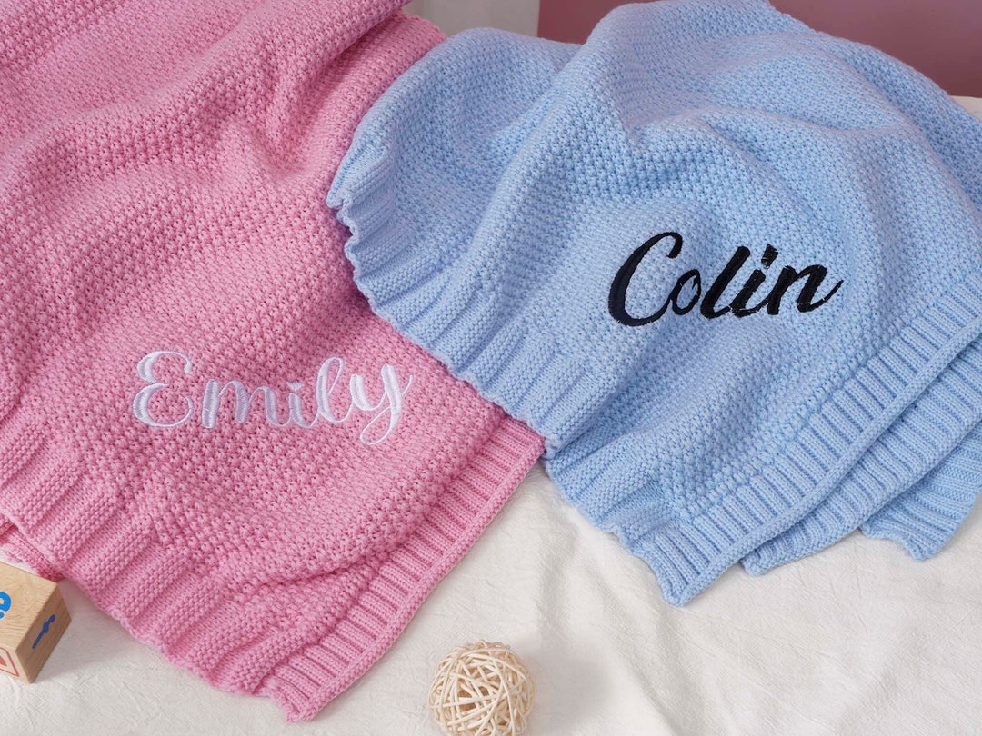 Personalized Knit Baby Blanket With Nameembroidered Name Etsy