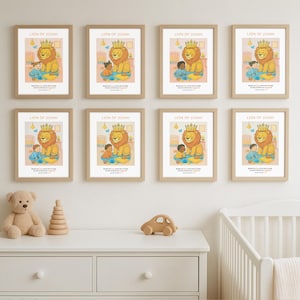 Lion of Judah Scripture Nursery Bundle | 8 Multicultural Bible Verse Art Prints for Kids + Certificate of Love & Courage Tracker (Printable)