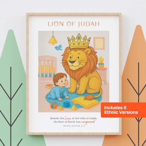 Lion of Judah Nursery Print – Bible Verse Wall Art for Kids (Choose Your Ethnicity) – Printable Christian Baby Room Decor | INSTANT DOWNLOAD
