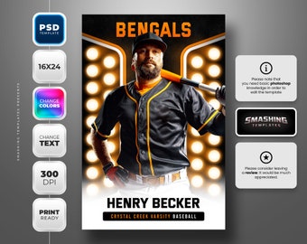 Photoshop Banner Template for all sports - Fully editable - 16x24 - Instant Download - Reflectors