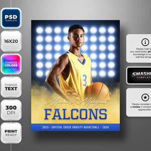 Photoshop Banner Template for all sports - Fully editable - 16x20 - Instant Download - Stadium Lights